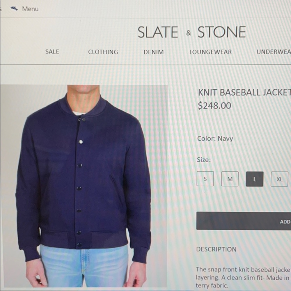 SLATE & STONE MEN’S KNIT BASEBALL JACKET LARGE - Picture 8 of 8